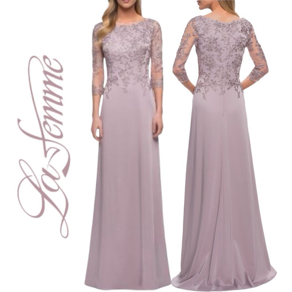 La Femme Women’s Floral Applique Jersey Column Gown in the Size 4 in Light Mauve